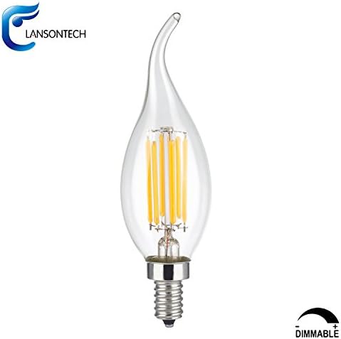 LANSONTECH 6W Dimmable LED Filament Candelabra Bulb, 60W Equivalent 2700K Warm White 600LM, E12 Candelabra Base ,C35 Candle Flame Shape Bent Tip, Pack of 1