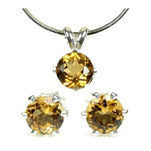Orange Citrine Jewelry Set Earrings and Necklace 925