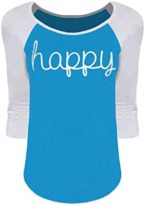 TTI Womens 3/4 Sleeves Round Neck Collision Color Top (Large, SkyBlue)