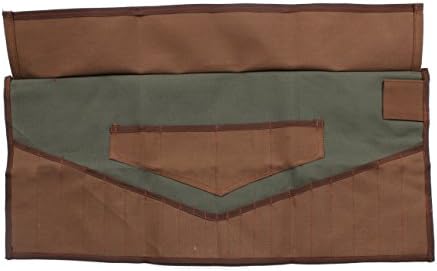 Asian Treasures WR 160002 Wrench Roll 22 + 4 Pocket Olive Drab/Cinnamon Brown 100% HW Dyed Cotton Canvas