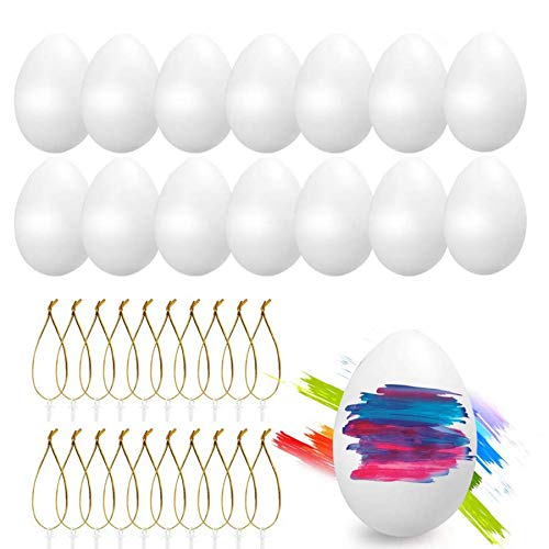 O-Kinee Easter Decorations, 24pcs Plastic Easter Eggs Hanging Ornament Set, Easter Hunt Gifts, Blank White Plastic Eggs for Kids DIY Painting Crafts, 6cm (White)