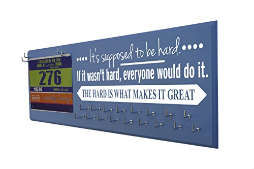 Running On The Wall - Race Bib and Medal Display - Inspirational Quote - Wall Mounted Medal Holder and Hanger for 5Ks, 10Ks, Marathons, Triathlons and More