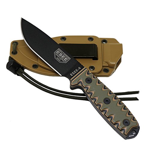 ESEE 4P Survival Fixed Blade Knife, OEM Sawtooth Handle Design, Coyote