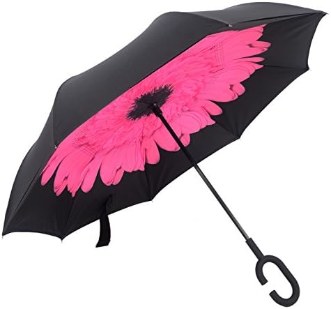 4UGoods Double Layer Inverted Umbrella Outdoor Windproof Inside Out Reverse Folding Umbrella (Pink Chrysanthemum)