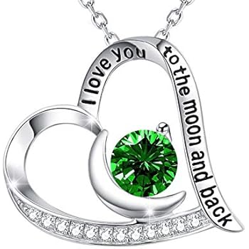 ELDA & CO. May Birthstone LC Emerald Gemstone for Women Wife Birthday Gift for Girl Love Heart Pendant I Love You to The Moon and Back Necklace Valentine's Day Sterling Silver