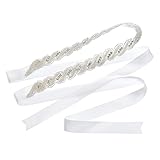 Remedios Rhinestone Satin Bridal Sash Belt for Wedding Dress,Off White