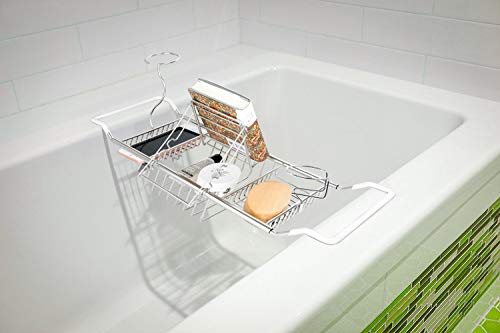 GTHUNDER Bath Tub Caddy Over Bathtub Tray Stainless Steel Racks Organizer with Extending Bars, Wine Glass and Universal Cup Holder, Book Rack (Update)