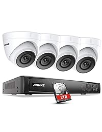 ANNKE Sistema de cámara de seguridad para exteriores 8 CH H.265 + 4 K PoE NVR y 4 x 5 MP de visión nocturna IP cámaras, IP67 resistente a la intemperie, disco duro de 2 TB para grabación en casa negocio 7 24, compatible con visualización ONVIF remoto HD