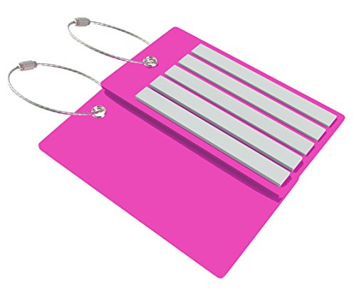 Heavy Duty Travel Suitcase Luggage/Bag Tags Set, Strong Custom Baggage Labels (4 Tags, Pink)