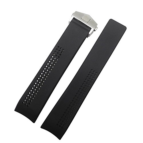 20mm Black Rubber Watch Band Strap with Silver Clasp For Tag Heuer Carrera FT6007
