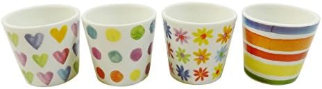 SET OF 4 BRIGHT HEARTS FLOWERS SPOTS STRIPES RED NEW BONE CHINA EGGCUPS 5X5CM