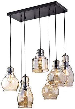 KALRI Vintage Kitchen Island Cognac Glass Chandelier Pendant Lighting Fixture with 6-Light, Antique Black Finish Ceiling Lights for Dining Room, Cafe, Bar (Style1-6)