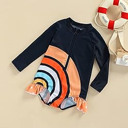Little Girls Ruffled Rainbow Striped Bathing Suits