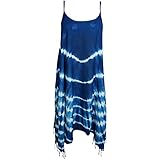 Mogul Interior Bohemian Women Sexy Tank Dress Tie-Dye Spaghetti Strap Tassel Hem Swing Uneven Boho Chic Sundress S/M