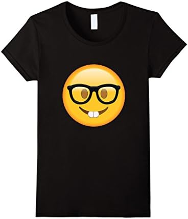 Womens Nerd Glasses Buckteeth Emoji T Shirt Small Black