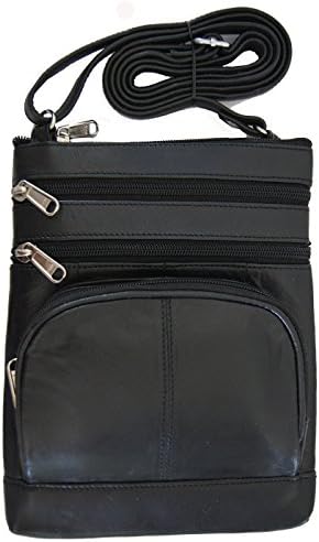 Ag Wallets Genuine Leather Multi Pocket Crossbody Bag (Black)