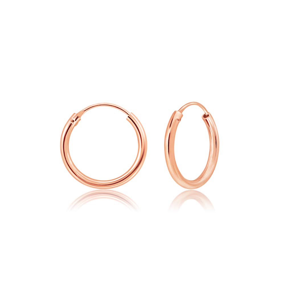 DTPsilver® 925 Sterling Silver Rose Gold Plated TINY Hoops/Sleepers Earrings - Thickness 2 mm - Diameter 10 mm
