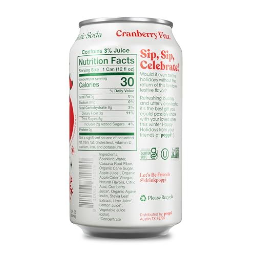 POPPI CRANBERRY FIZZ PREBIOTIC SODA, 12 FL OZ