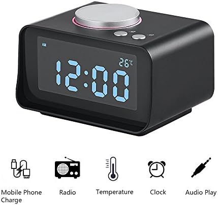 Abedoe Smart Digital Clock Alarm with Multi-function FM Radio Dual Port USB Charger, Support Snooze Indoor Thermometer Brightness Dimmer AUX Function Connect to MP3 MP4 PDA Computer Phone (Black)