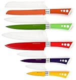 Colored Knives - Sharp Vibrant Stylish Kitchen Knives for Preparing Quick Delicious Meals - Snug Fitting Sheaths and Non-Slip Ergonomic Handles - Perfect Colored Knife Set for Everyday Use