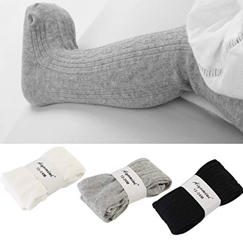 3 Pack Newborn Baby Leggings Cotton Seamless Baby Tights Toddler Infant Footed Stocking Pantyhose for Baby Boys Girls (12-24 Months, Black White Grey)