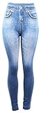 Enimay Women's Jean Look Leggings Tights Pants Plus Size Fashion Rips Ripped Babe Soft Blue One Size