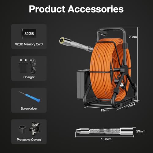 ESANHAO Sewer Camera, 4.3" Sewer Inspection Camera with Light, Drain Pipe Cameras with 5MM Cable & Meter Marker, 23MM Plumbing Industrial Endoscope with 8500mAh Battery, 32GB Card (20M)