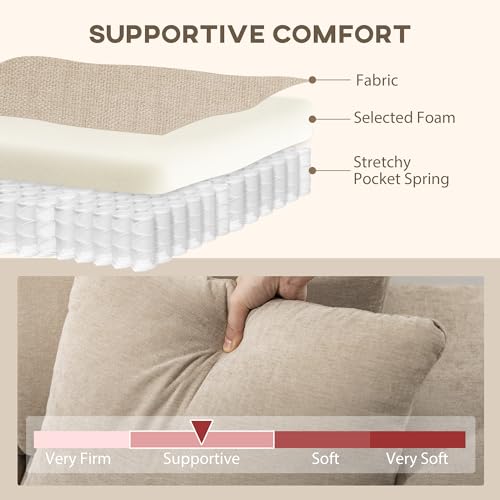 HOMCOM Sectional Couch with Changeable Chaise, Integrated Seat, 95" Large 3 Seater L-Shaped Sofa with Spring Cushion, 2 Pillows, Steel Frame, Sectional Sofa for Living Room, Beige