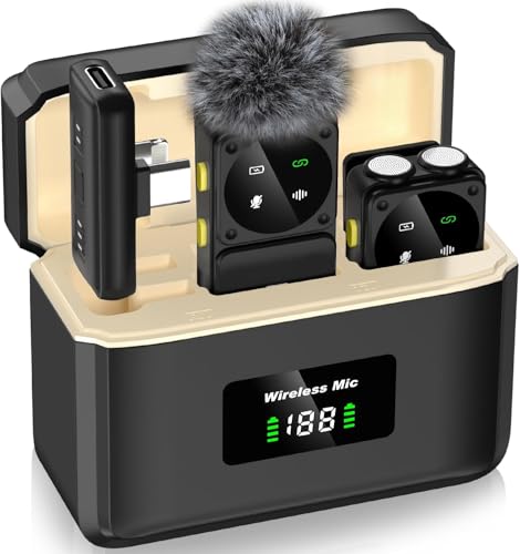 Photo 1 of PQRQP Microphone for iPhone/iPad/Android, Mini Microphone with Noise Cancellation, 164ft Transmission, 80H Battery Life with Charging Case, Clip-On Wireless Microphones for YouTube, TikTok, Recording