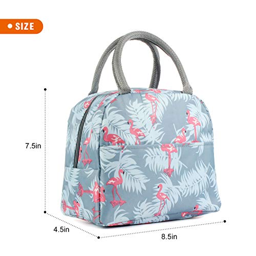 Lunch Bag,Reusable Insulated Lunch Bag Cooler Tote Box with Front Pocket Zipper Closure for Woman Man Work Picnic or Travel Light Blue Flamingo (Style 1)