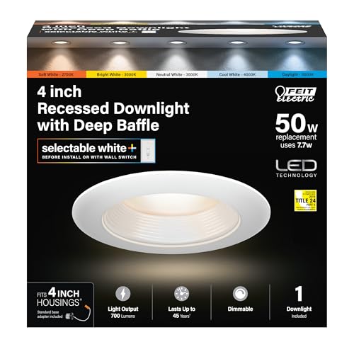 Feit Electric 4 inch Canless Recessed LED Downlight, 50W Equivalent, Dimmable,…