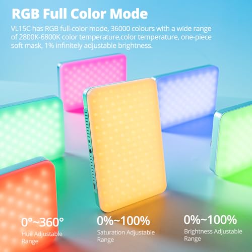 AMBITFUL Video Lighting with App Control, RGB Full Colour, 10 FX Effects, Hot Shoe Base for Photography Video Lighting Studio, CRI/TLCI 95+ (VL15C