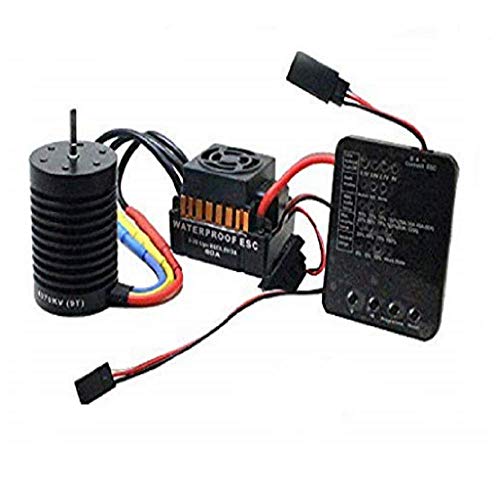 Brushless Motor, Upgrade Waterproof 9T 4370KV Brushless Motor + 60A ESC +Program Card Combo for 1/10 RC Car Truck US (Black)