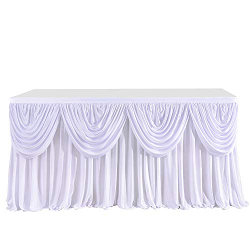 6ft White Pleated Table Skirt for Rectangle or Round Tables Tutu Wave Table Skirt for Wedding Baby Shower Birthday Party Home Table Decoration
