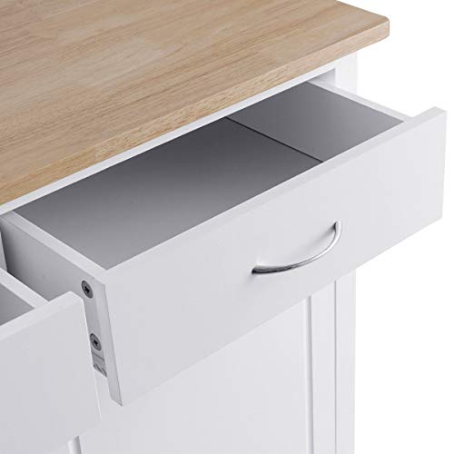 WATERJOY Rolling Kitchen Buffet Cart, Wood Utility Kitchen Storage Island Cart with Wood Top, Antique White(43" x 19.5" x 35.5")