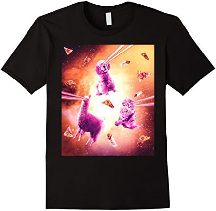 Mens Laser Eyes Space Cat With Dog, Llama - Rainbow T-Shirt Medium Black