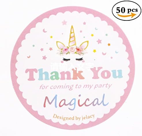 Jelacy Magical Unicorn Stickers Thank you Stickers for Unicorn Birthday Party Supplies,Add to Gifts Bags, Decorate your Unicorn Party Favors, Scrapbook or Wine Bottles (50 Pack)