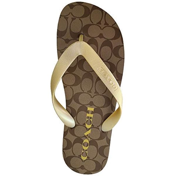 Amazon.com: COACH Zak Flip Flops (Khaki - Gold, 9)