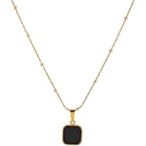 PearlLives Black Square Pendant Necklace For Women 18K Gold Plated Titanium Steel Necklaces Ceramics Gold Chains Dainty Chokers