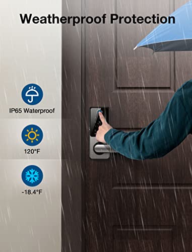 Fingerprint Door Lock, Bluetooth APP Smart Lock with Anti-Peeping, Keyless Entry Door Lock with Handle, Electronic Digital Door Lock, Biometric Door Lock, Smart Lock for Front Door, Home, Apartment