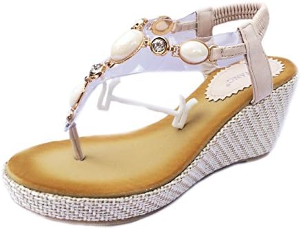 MYTANG Womens Middle Wedge Heel Summer Shoes Flip Sandals (7, apricot)