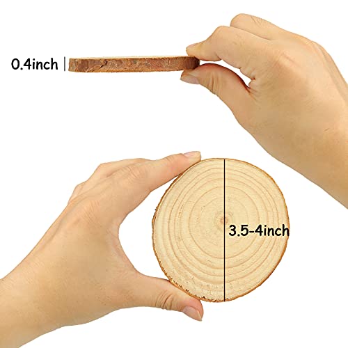 JOHOUSE Natural Wood Slices, 30PCS 4Inch Unfinished Natural Wood Slices Circles Wooden Circles, 32.8ft Hemp Rope and 32.8ft Cotton Rope, DIY Craft Christmas rnaments
