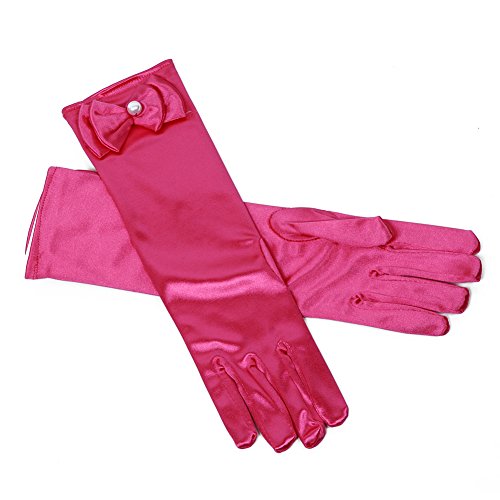 Lusiyu Girl Solid Color Long Elbow Length Formal Pageant Glove (Rose Red) - Thumbnail 2