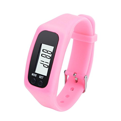 Voberry® Digital LCD Pedometer Run Step Walking Distance Calorie Counter Watch Bracelet (Pink)