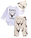 Greenafter Newborn Baby Boys Funny Bodysuits+ Deer Pants +Hats Outfits Clothes Set (3-6months, White)