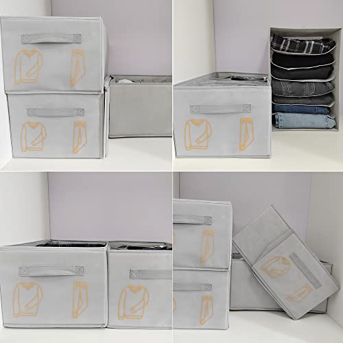 Clothes Organizer for Folded Clothes, 2 Pack Jeans Wardrobe Clothes Organizer and Storage for Bedroom Large 7 Grids Drawer Organizers for Clothing Shirts Pants, with Handles & Removable PP Board