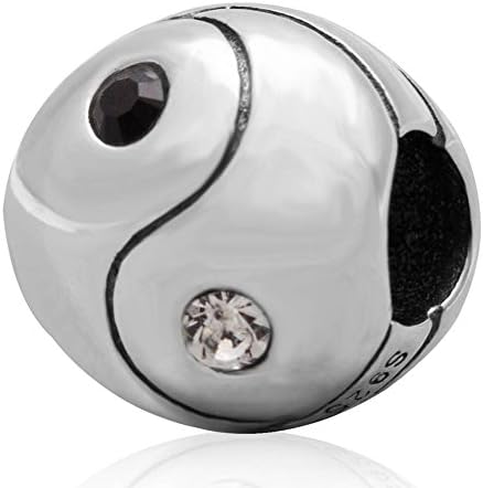 Choruslove Black and White Crystal Yin Yang Charm 925 Sterling Silver for European Snake Chain Bracelet