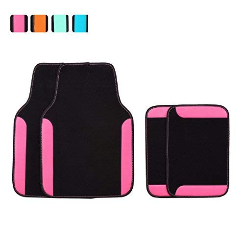 CAR PASS Rainbow Waterproof Universal Fit Car Floor Mats, Fit for SUV,Vans,sedans, Trucks,Set of 4(Black with Rose Red)