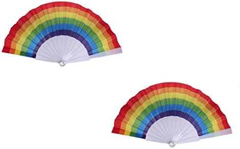 Holzkary 1PC/2PC Chinese Style Vintage Folding Hand Held Fan/Paper Fan/Feather Fan/Sandalwood Fan/Bamboo Fans for Wedding, Party, Dancing(23cm.Rainbow-2pc)