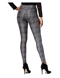 HUE Leggings de talla grande con estampado de cuadros metálicos para dama
